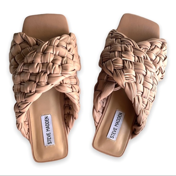 Steve Madden Board Sandals Marina Braided Slides Bohemian Nude Neutral Flats - Picture 6 of 6
